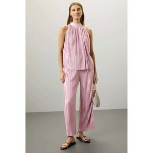 Atlein Collection Mauve Pink Pleated Plisse Wide Leg Pants Size 2 Elastic Waist